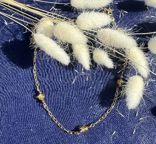 collier Citrine, Grenat, chaine en acier inoxydable doré