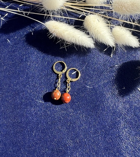 Boucles d'oreilles Agathe rouge, chainette et boucles en acier inoxydable doré